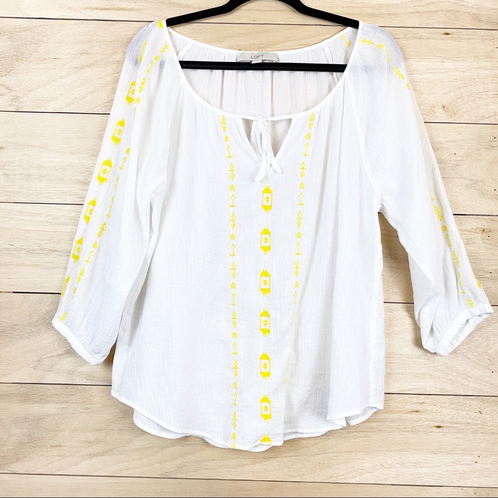 Ann Taylor Loft Embroidered Boho Peasant Blouse